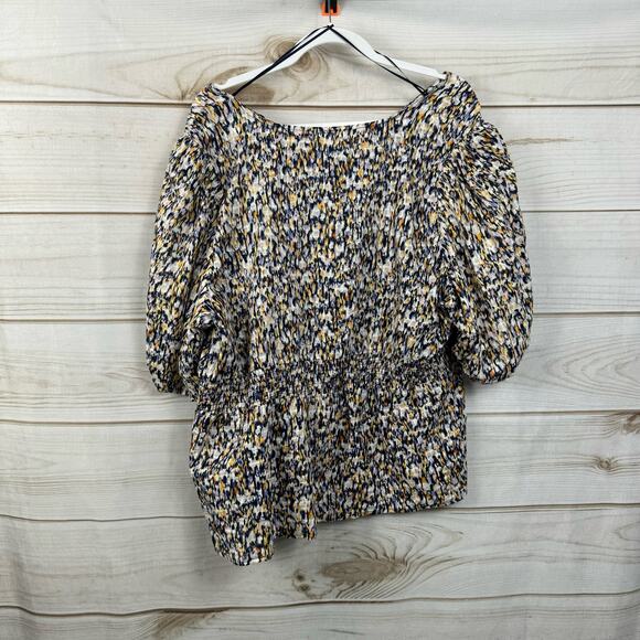Time And Tru Smocked Elastic Waist V-Neck Bubble Sleeve Blouse Size XXXL - Picture 3 of 6